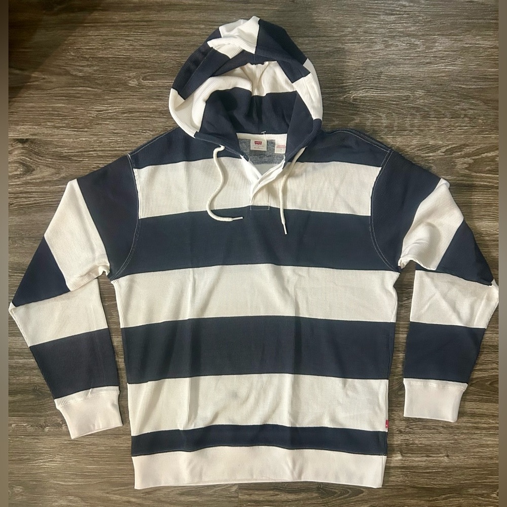 Levi's Men's Hoodie in Navy and White Stripes